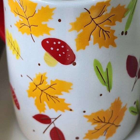 Lang Autumnal Ceramic Coffee Mug Set of 2 Mushrooms And Leaves Hand Painted 16oz - Picture 6 of 14